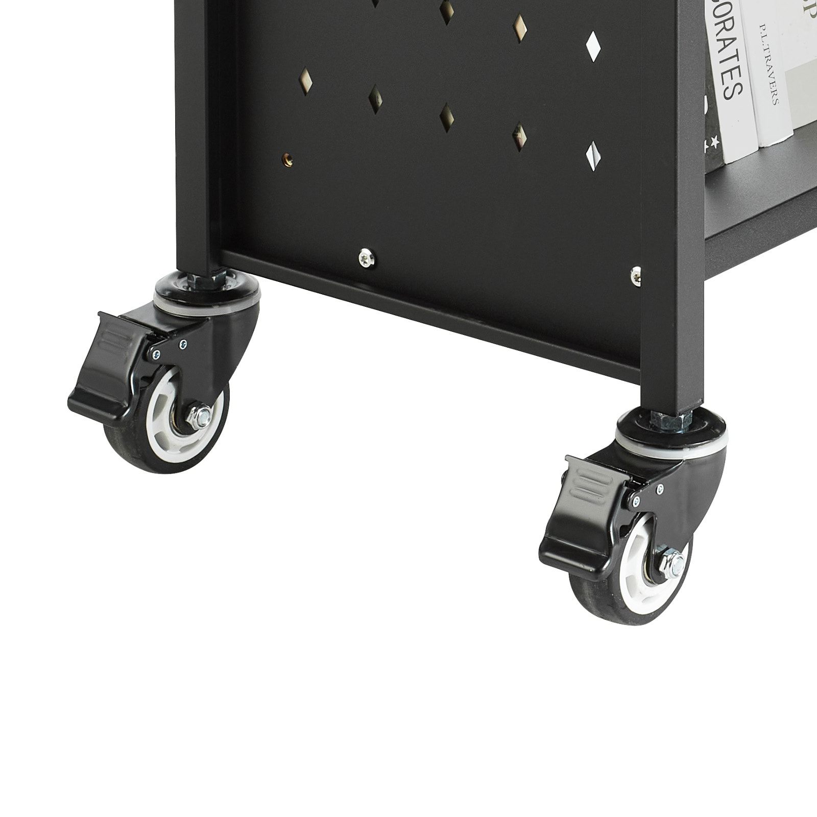 3-tier Rolling Book Cart With V-shaped Shelves In Black_voghion.com